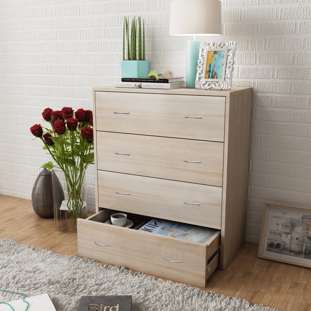 Sideboard with 4 Drawers 60x30.5x71 cm Oak Colour - Decor Base