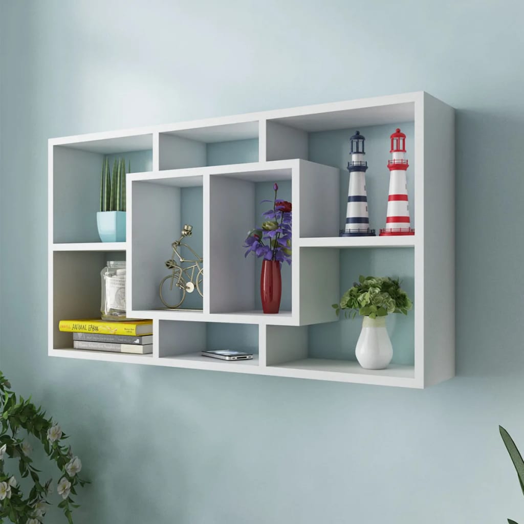 Floating Wall Display Shelf 8 Compartments White - Design Hut