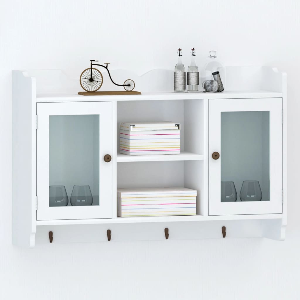 White MDF Wall Cabinet Display Shelf Book/DVD/Glass Storage - Merlin Deals
