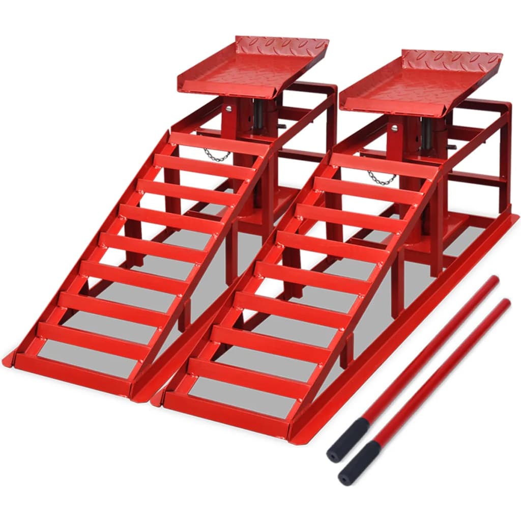 Car Repair Ramps 2 pcs Red Steel - Unbeatable Bargains