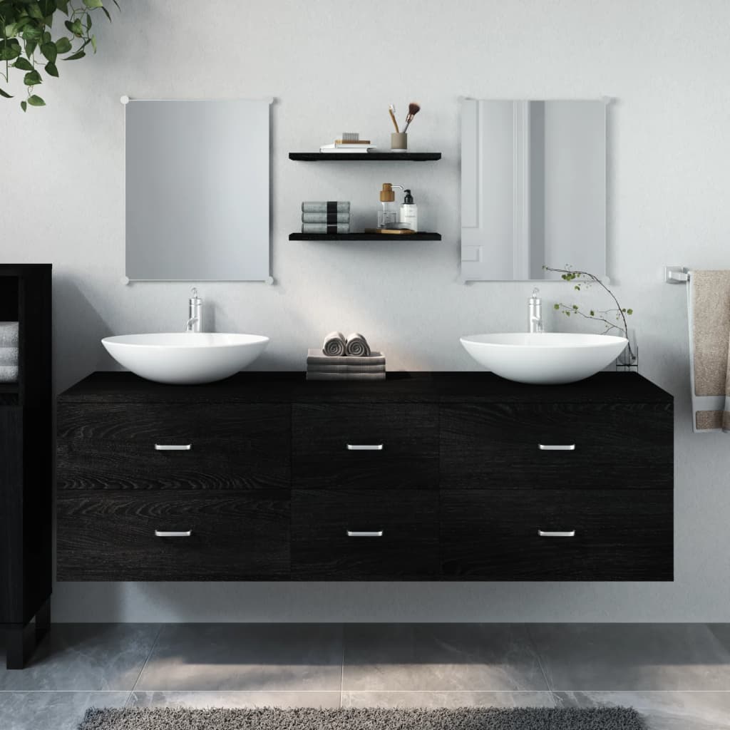 5 Piece Bathroom Furniture Set Black Engineered Wood - Style and Chic