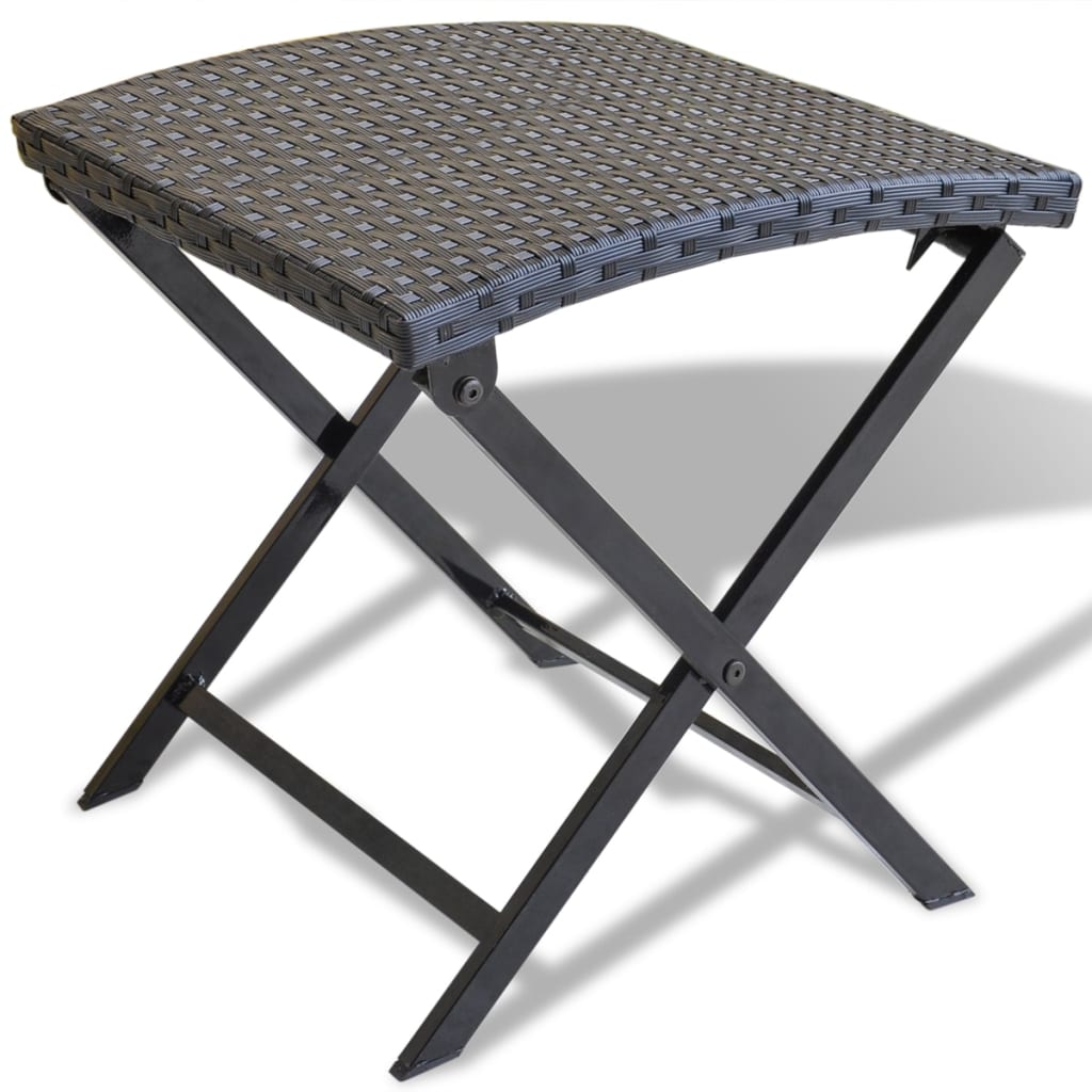 Folding Stool Poly Rattan Black - Design Hut