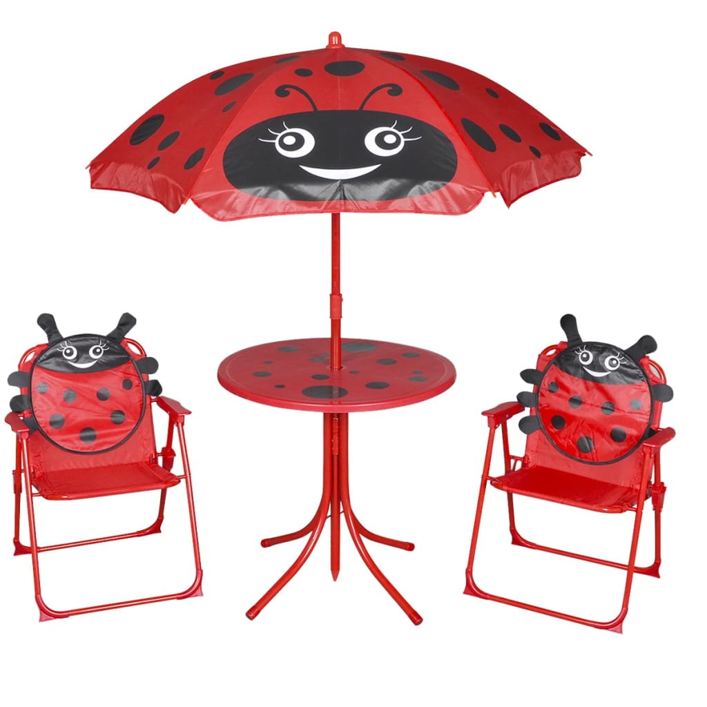 3 Piece Kids' Garden Bistro Set with Parasol Red - Decor Base