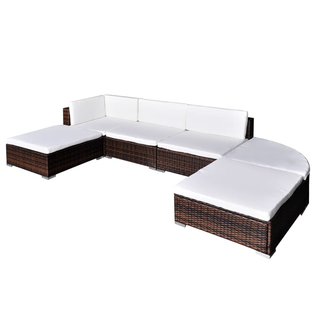 6 Piece Garden Lounge Set with Cushions Poly Rattan Brown - Merkel Designers