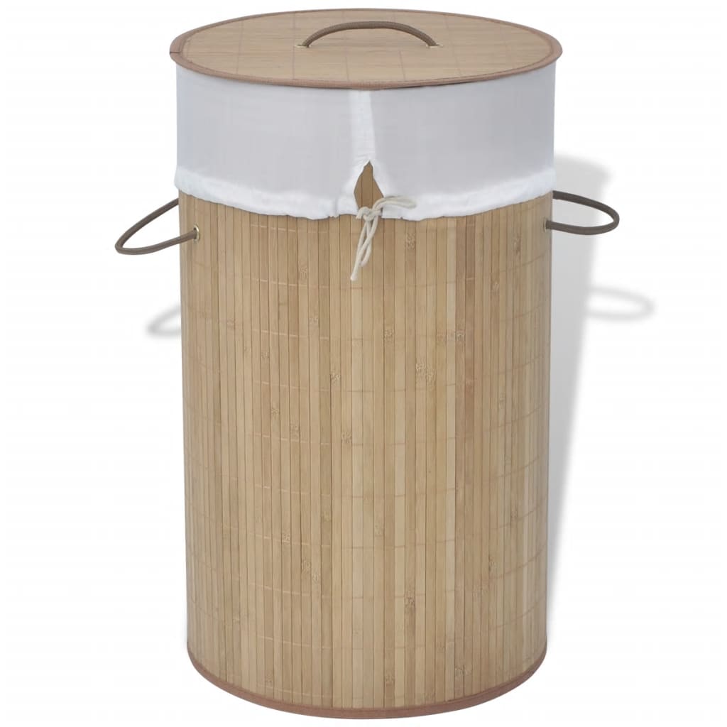 Bamboo Laundry Bin Round Natural - Discount Dealers