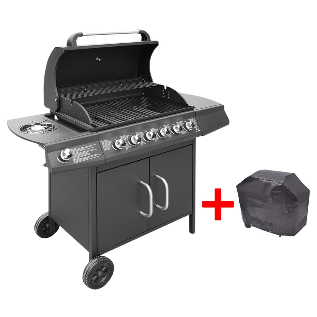 Gas Barbecue Grill 6+1 Cooking Zone Black - Decor Base