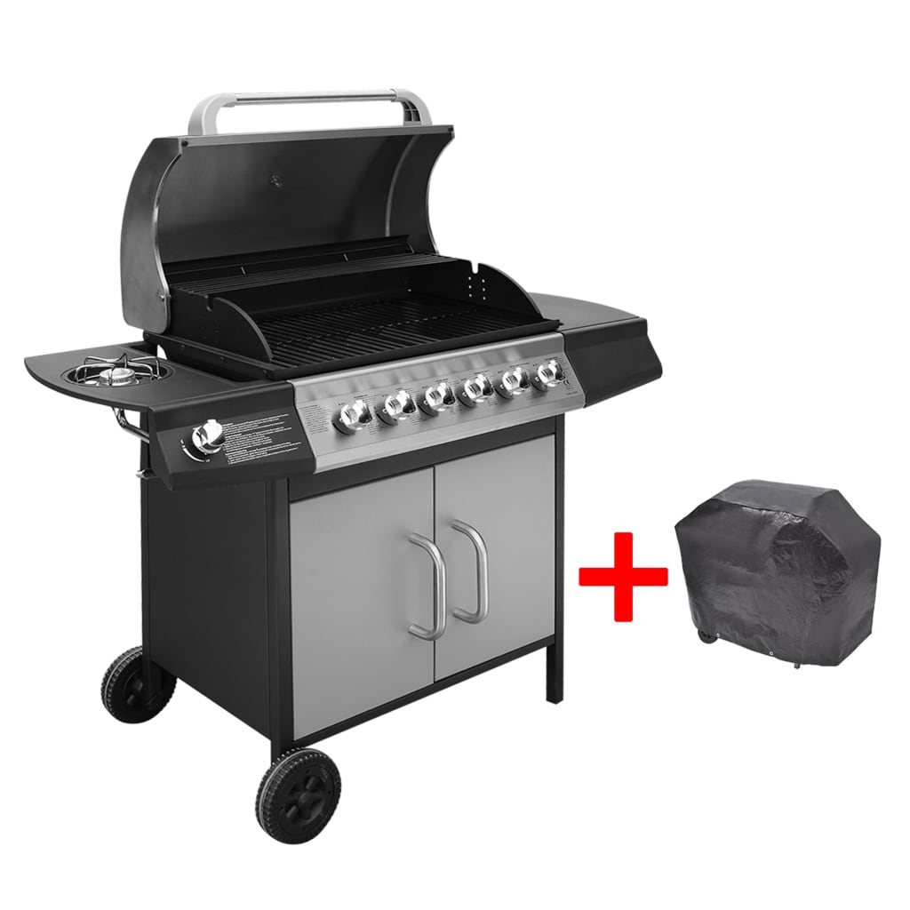 Gas Barbecue Grill 6+1 Cooking Zone Black and Silver - Tyrell & Tyrell