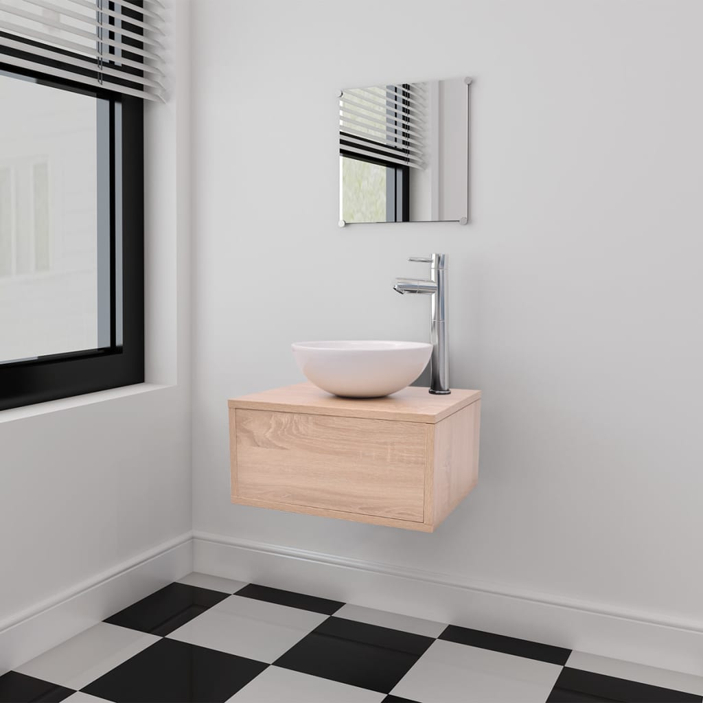 Three Piece Bathroom Furniture and Basin Set Beige - Design Hut