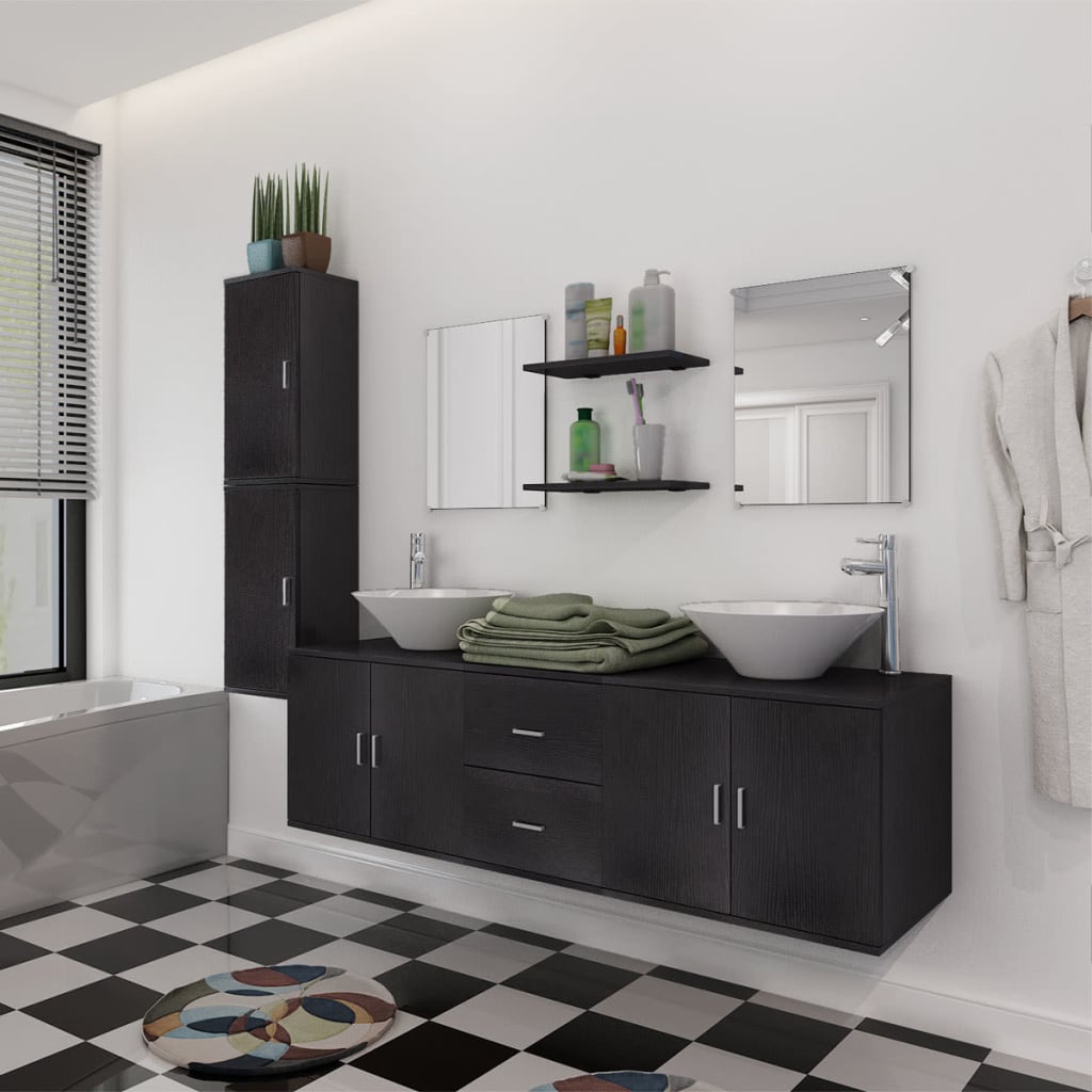 Nine Piece Bathroom Furniture and Basin Set Black - Merkel Designers