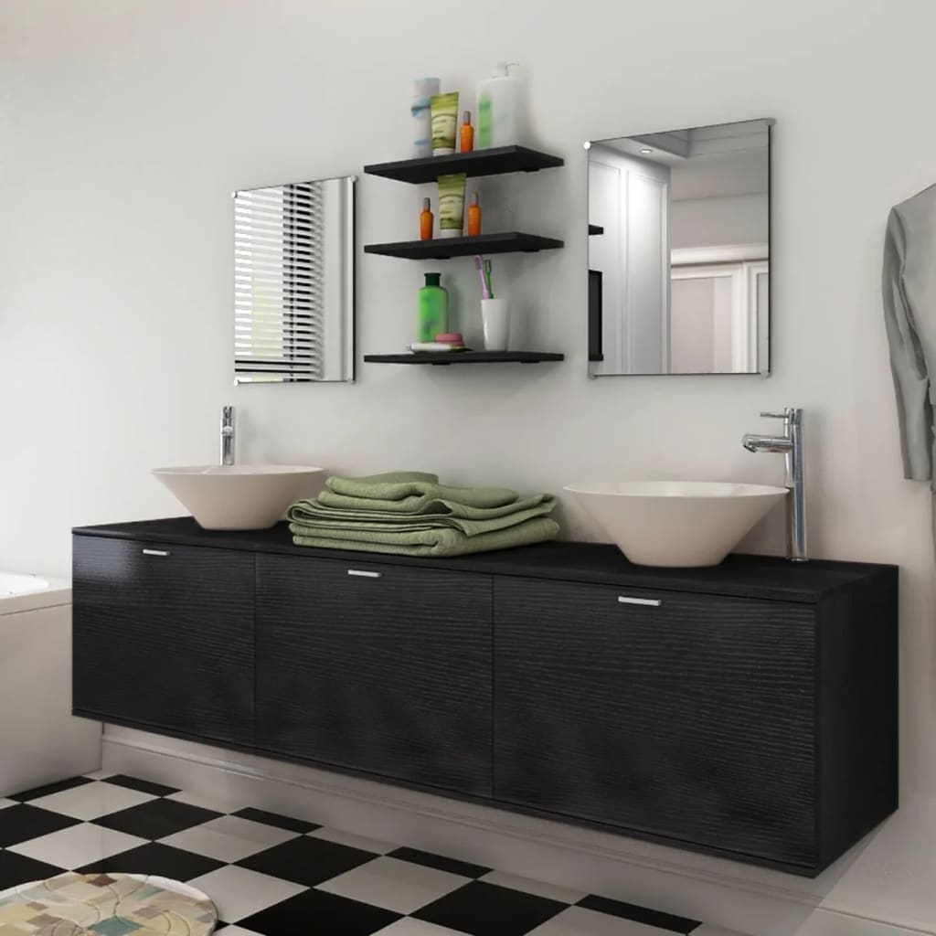 Eight Piece Bathroom Furniture and Basin Set Black - All Things Good
