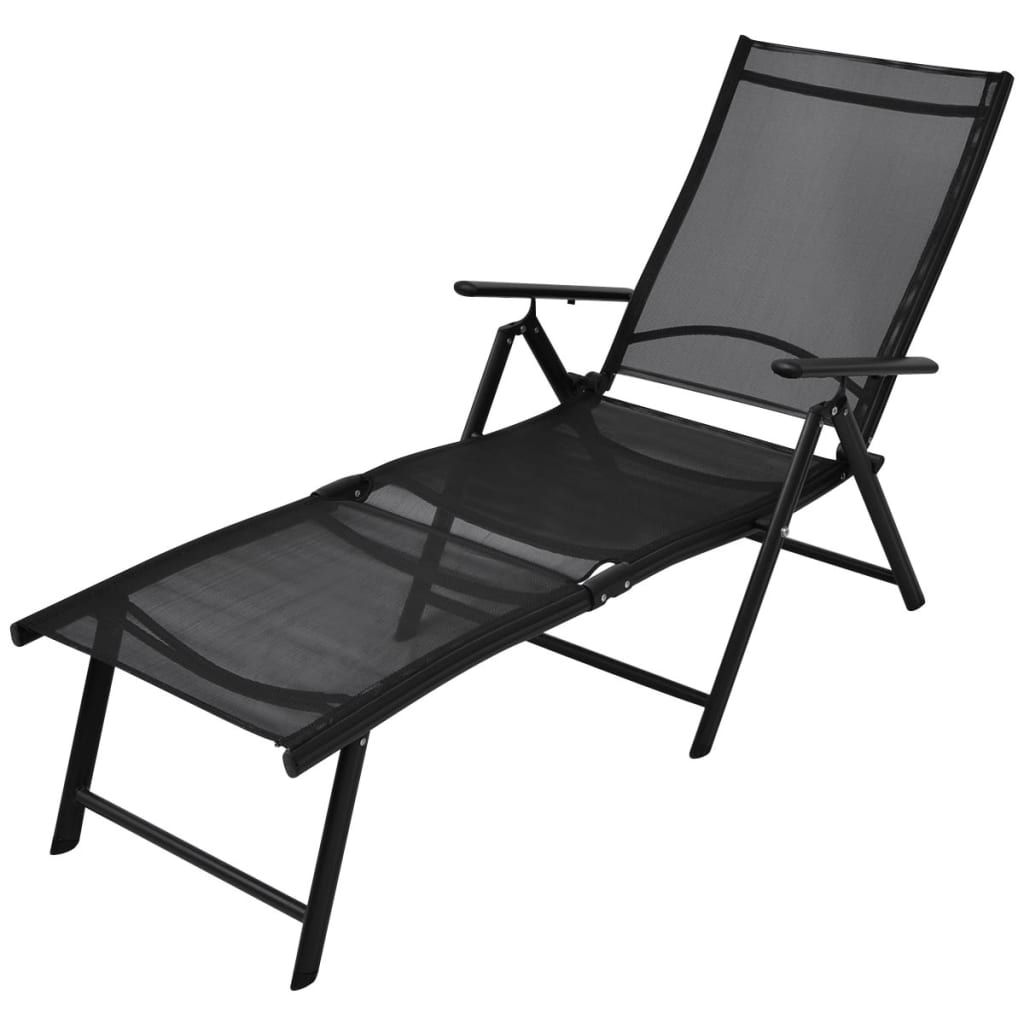 Folding Sun Lounger Aluminium Black - Discount Dealers