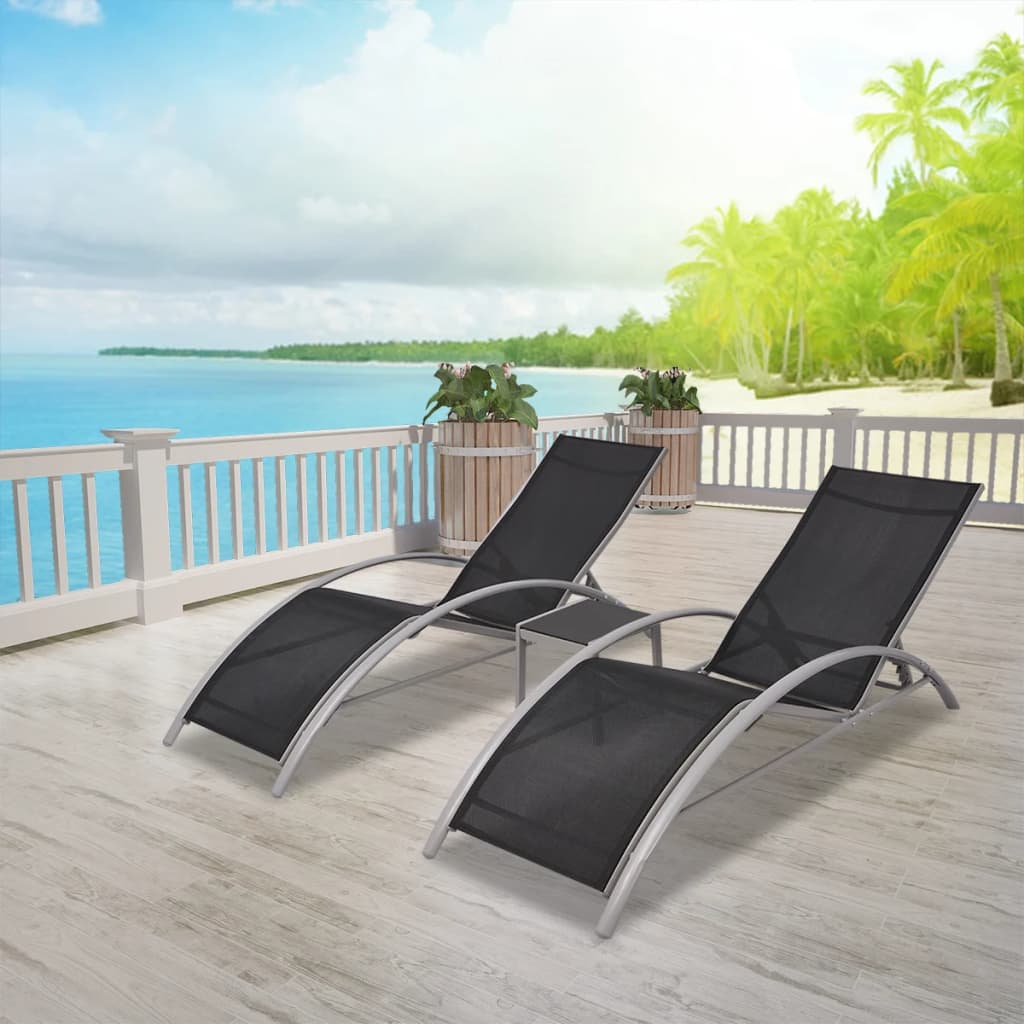Sun Loungers with Table Aluminium Black - Discount Dealers