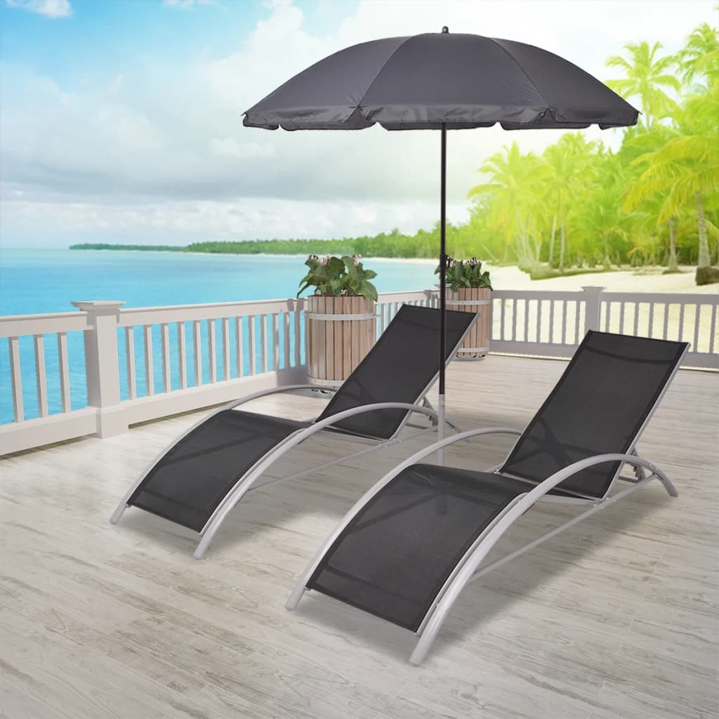 Sun Loungers with Umbrella Aluminium Black - Millennium Furniture