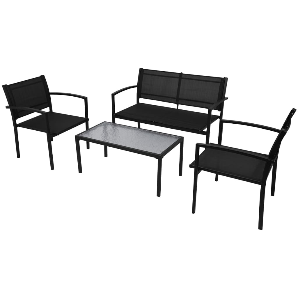 4 Piece Garden Lounge Set Textilene Black - Design Hut