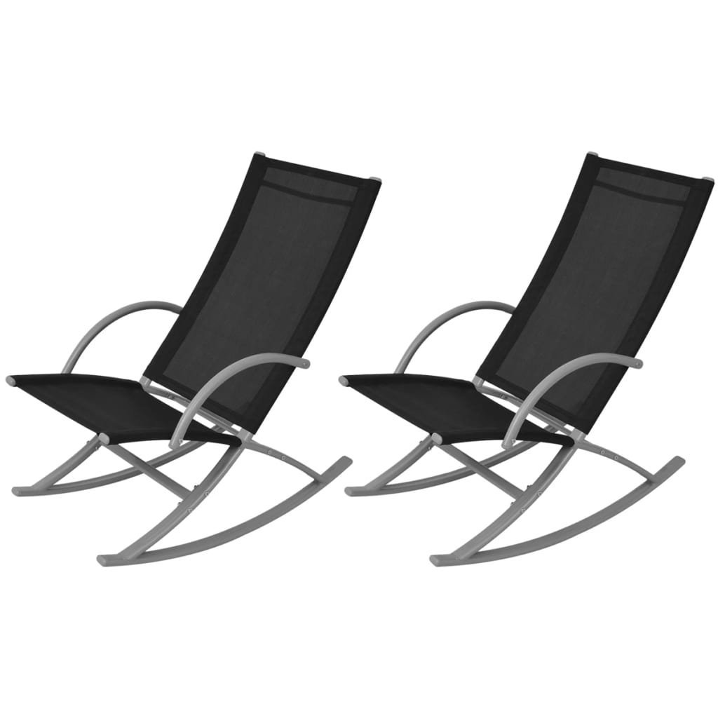 Garden Rocking Chairs 2 pcs Steel and Textilene Black - R and M Furniture