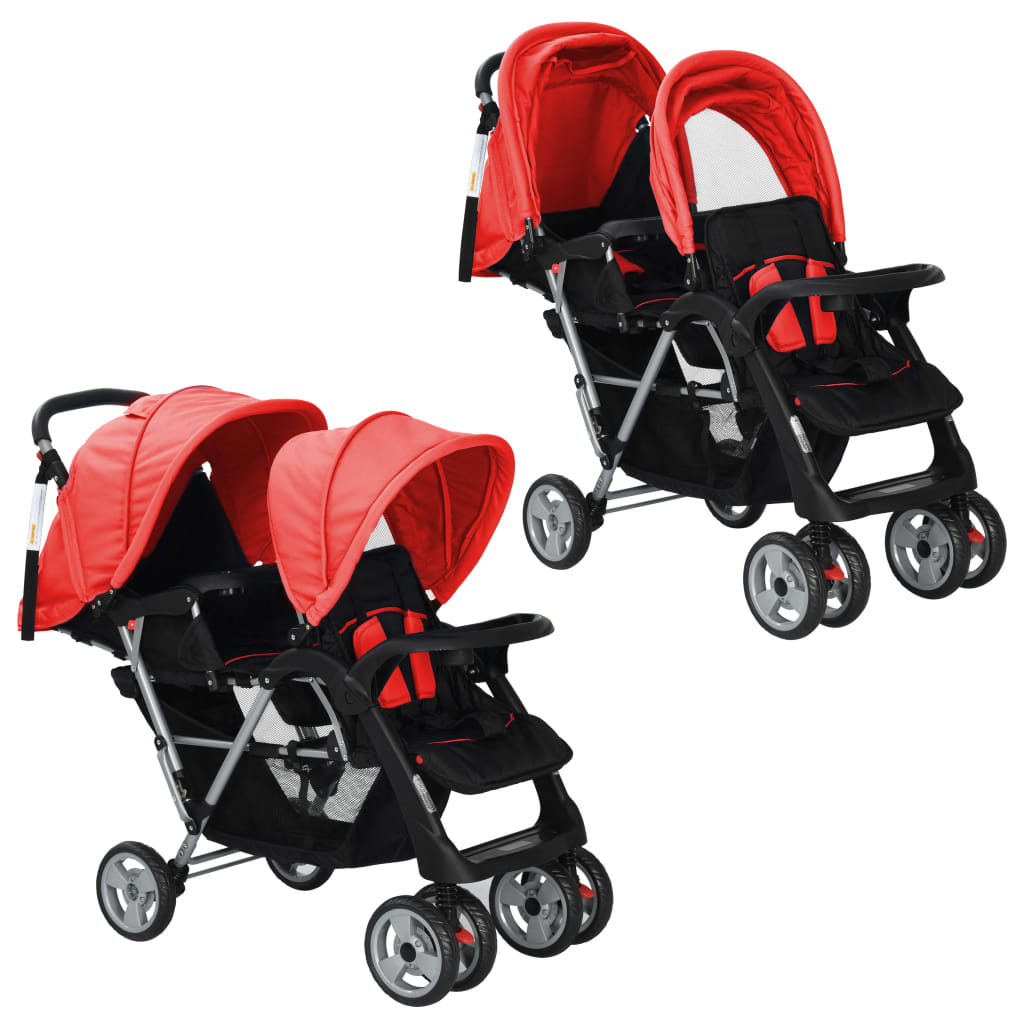 Tandem Stroller Steel Red and Black - Unbeatable Bargains