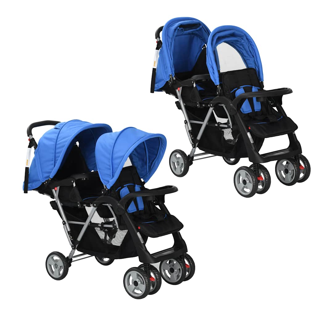 Tandem Stroller Steel Blue and Black - Direct Imports