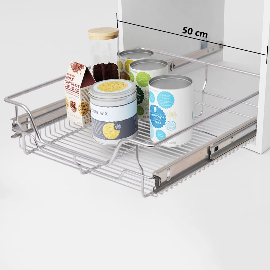 Pull-Out Wire Baskets 2 pcs Silver 500 mm - R and M Furniture