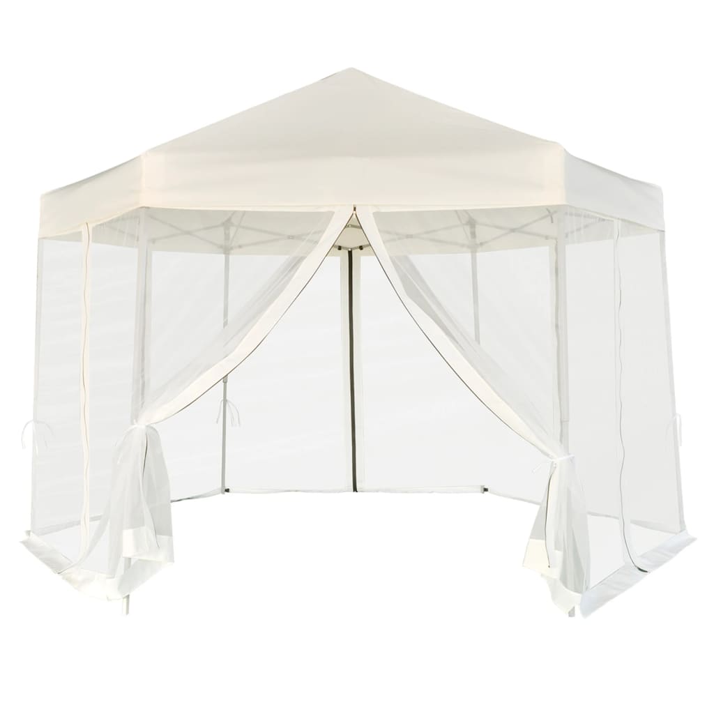 Hexagonal Pop-Up Marquee with 6 Sidewalls Cream White 3.6x3.1 m - All Things Good