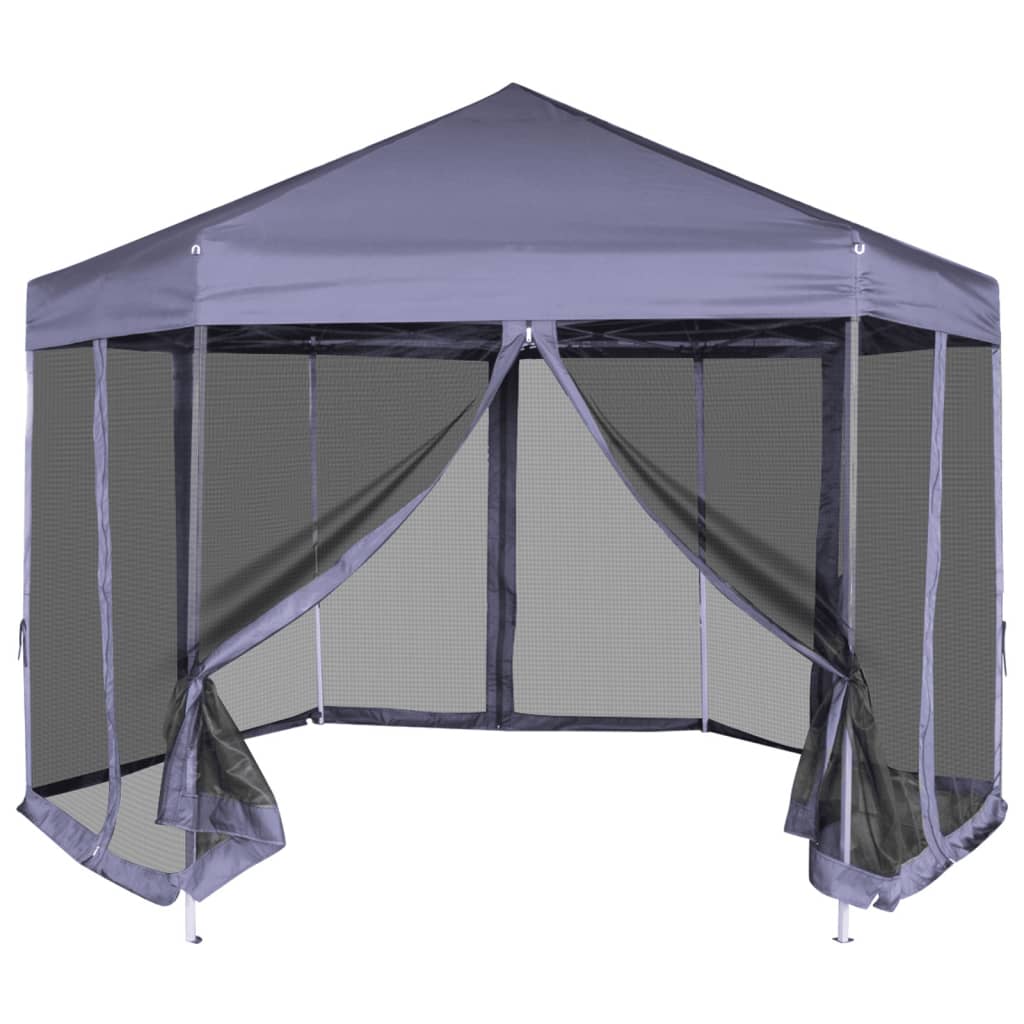 Hexagonal Pop-Up Marquee with 6 Sidewalls Dark Blue 3.6x3.1 m - Brittle & Co