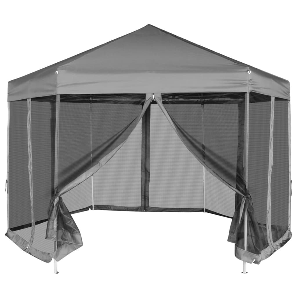 Hexagonal Pop-Up Marquee with 6 Sidewalls Grey 3.6x3.1 m - Sid & Sam