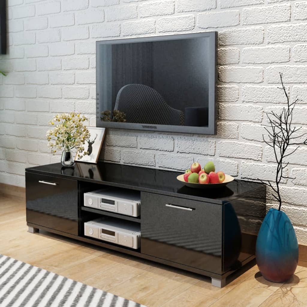 TV Cabinet High-Gloss Black 120x40.5x35 cm - Casper Homes