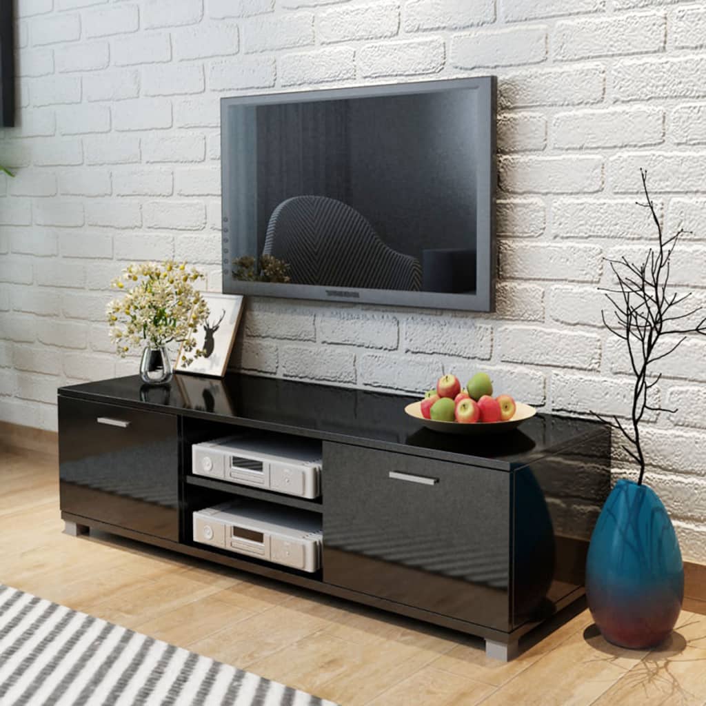 TV Cabinet High-Gloss Black 140x40.5x35 cm - Merkel Designers