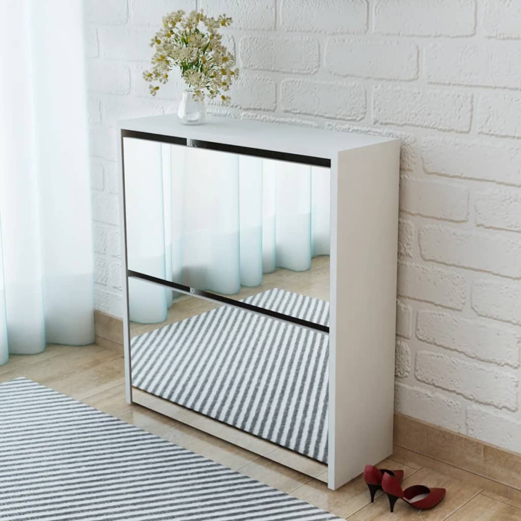 Shoe Cabinet 2-Layer Mirror White 63x17x67 cm - Merkel Designers