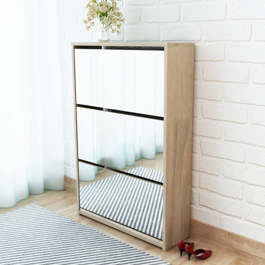 Shoe Cabinet 3-Layer Mirror Oak 63x17x102.5 cm - Brittle & Co