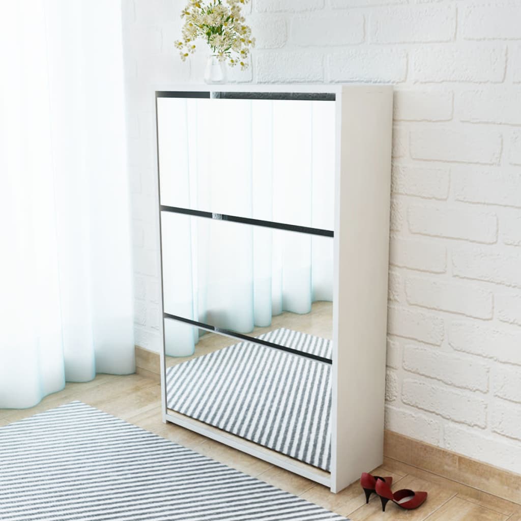 Shoe Cabinet 3-Layer Mirror White 63x17x102.5 cm - All Things Good