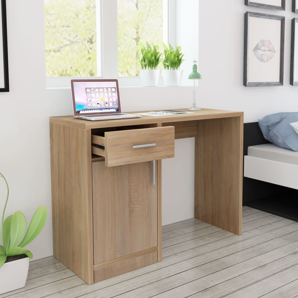 Desk with Drawer and Cabinet Oak 100x40x73 cm - All Things Good