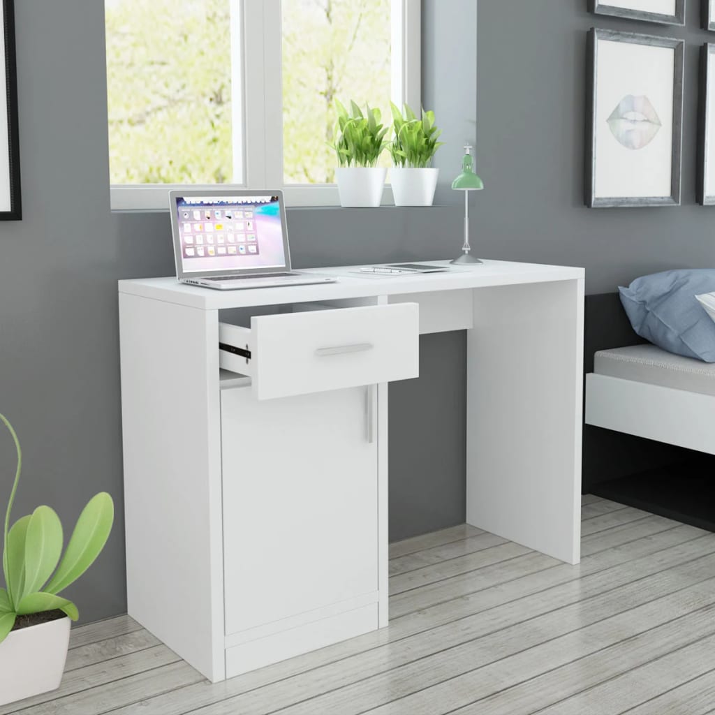 Desk with Drawer and Cabinet White 100x40x73 cm - The Home Maker