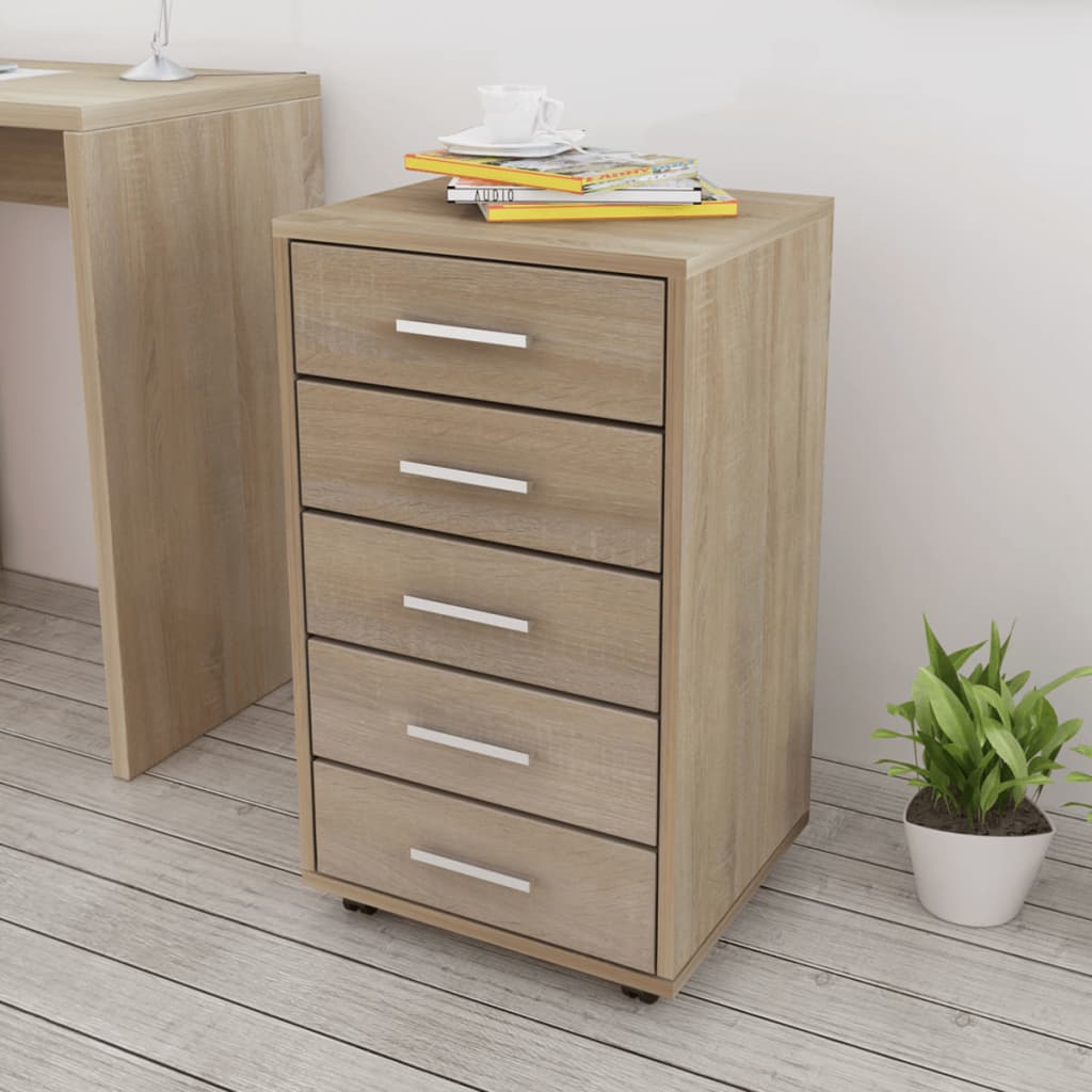 Office Drawer Unit with Castors 5 Drawers Oak - Style and Chic