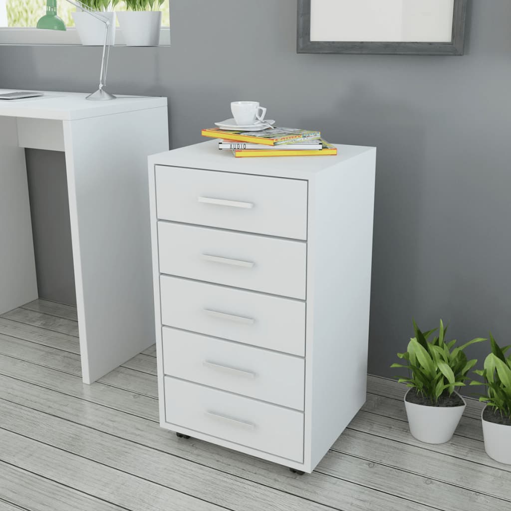 Office Drawer Unit with Castors 5 Drawers White - Tyrell & Tyrell