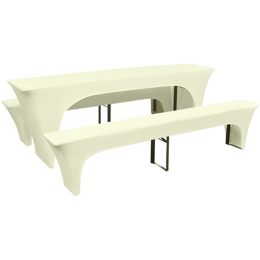 Three Piece Slipcover for Beer Table/Benches Stretch Cream - Unbeatable Bargains