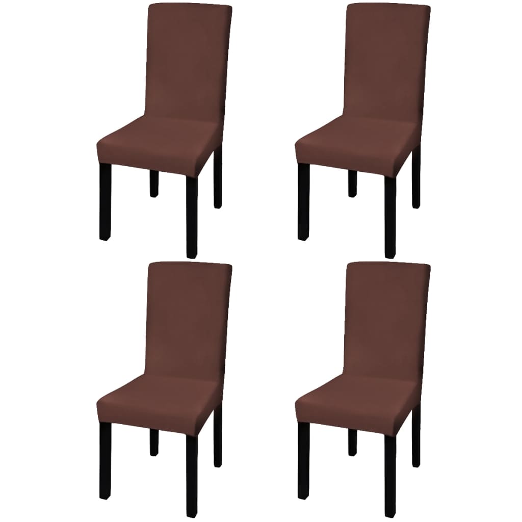 Straight Stretchable Chair Cover 4 pcs Brown - Direct Imports