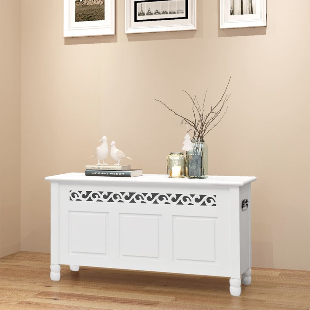 Storage Bench Baroque Style MDF White - All Things Good