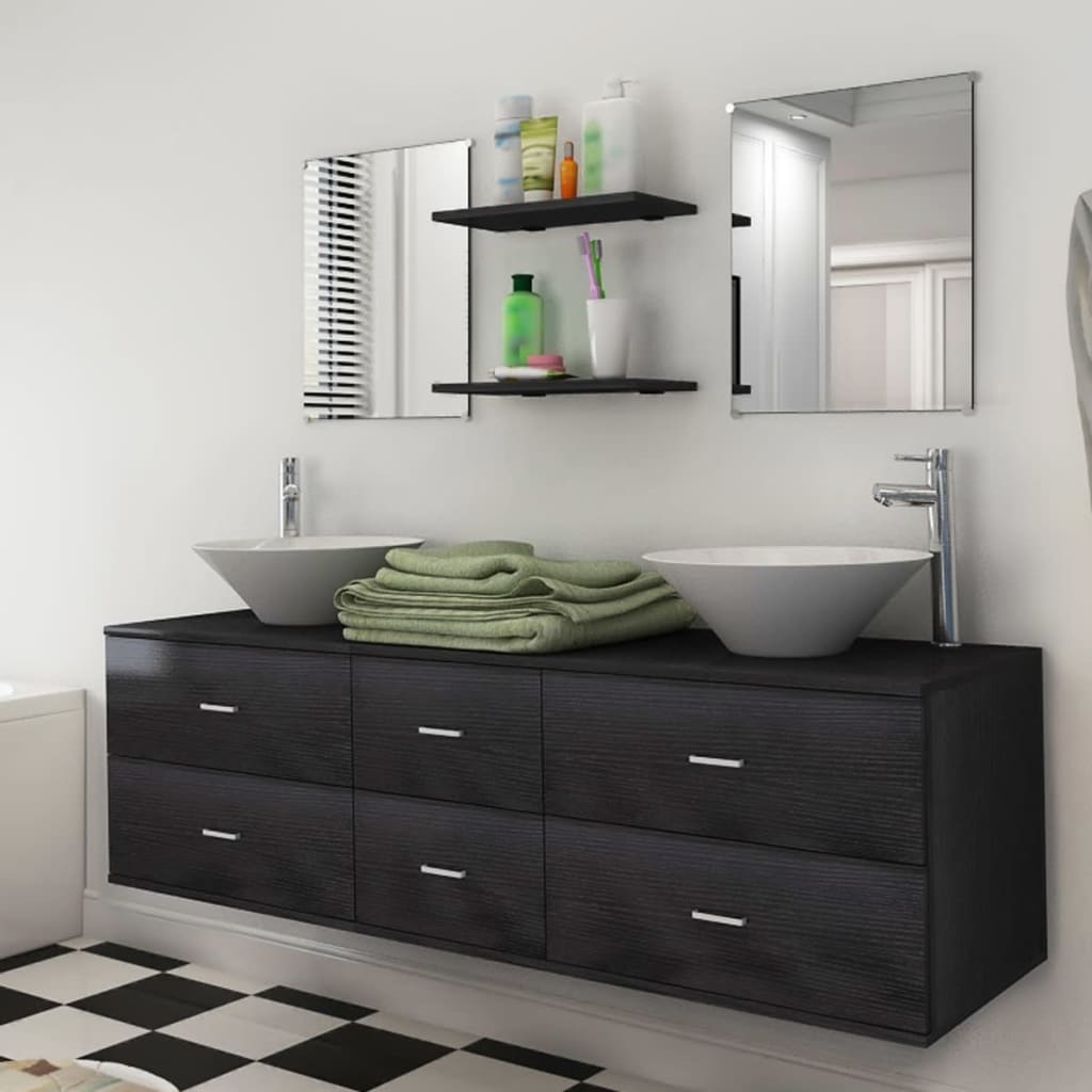Nine Piece Bathroom Furniture Set with Basin with Tap Black - All Things Good