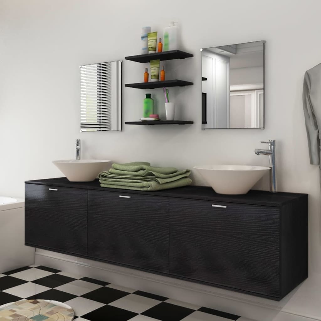 Ten Piece Bathroom Furniture Set with Basin with Tap Black - Merkel Designers