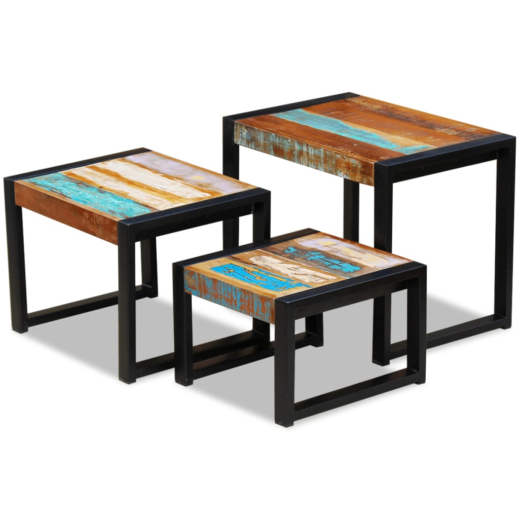 Three Piece Nesting Tables Solid Reclaimed Wood - Merlin Deals