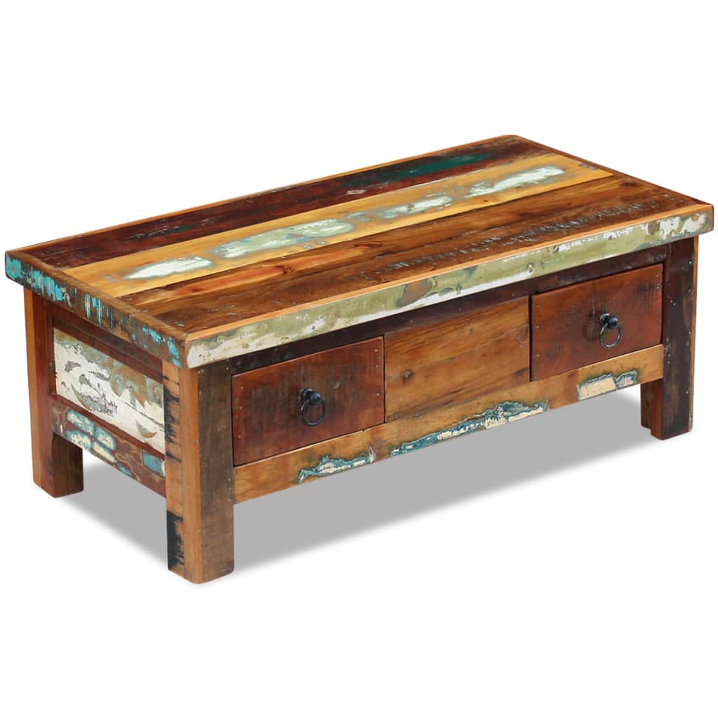 Coffee Table Drawers Solid Reclaimed Wood 90x45x35 cm - Merkel Designers