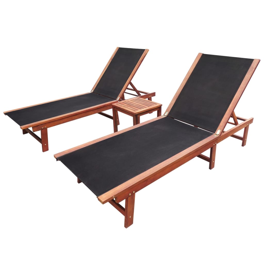 Sun Loungers 2 pcs with Table Solid Acacia Wood and Textilene - Casper Homes