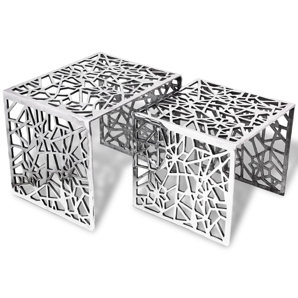 Two Piece Side Tables Square Aluminium Silver - Unbeatable Bargains