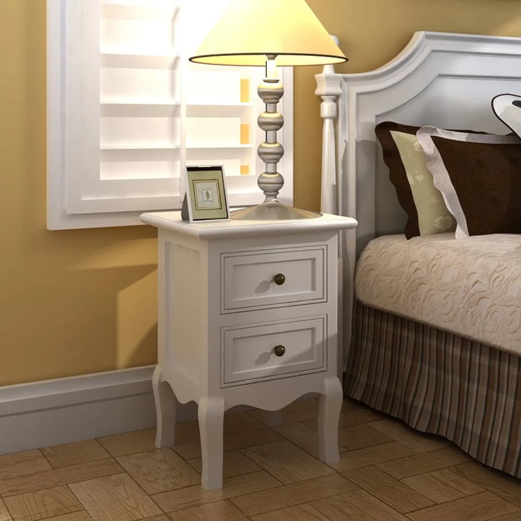 Bedside Table - Helena 4 Piece Nightstand White 34.5cm - Merlin Deals