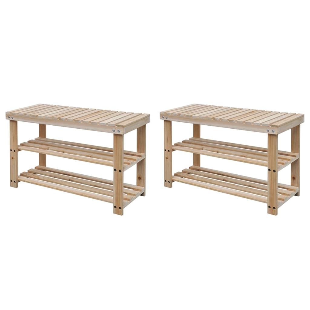 2-in-1 Shoe Rack with Bench Top 2 pcs Solid Wood - All Things Good