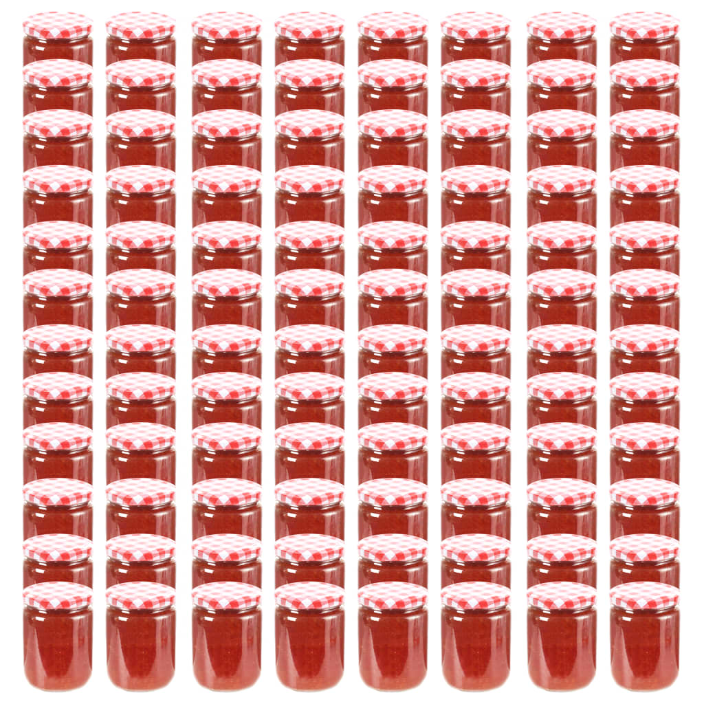 Glass Jam Jars with White and Red Lid 96 pcs 230 ml - Millennium Furniture