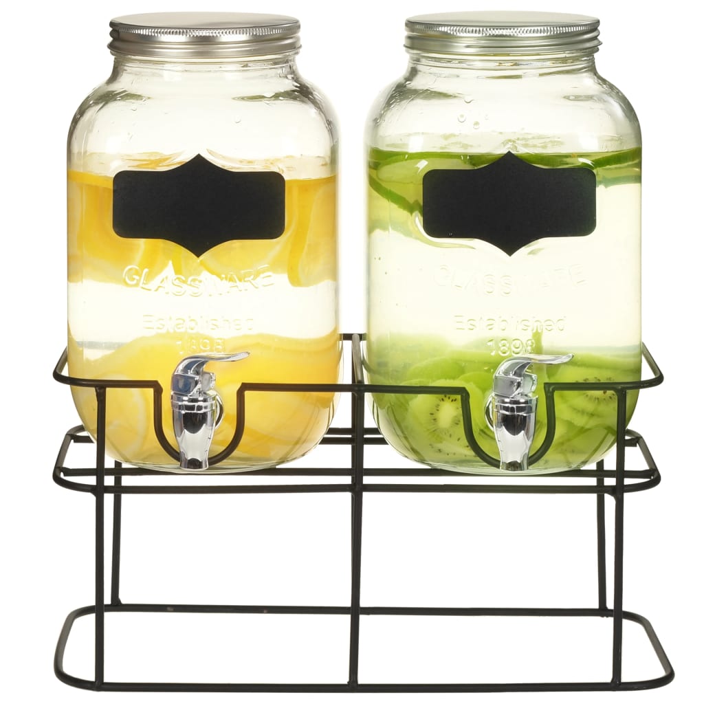 Beverage Dispensers 2 pcs with Stand 2 x 4 L Glass - Merlin Deals
