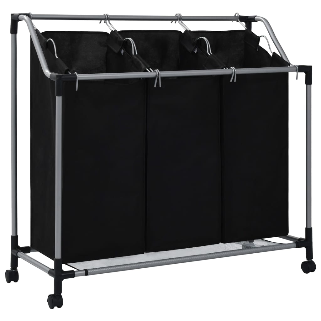 Laundry Sorter with 3 Bags Black Steel - Decor Base