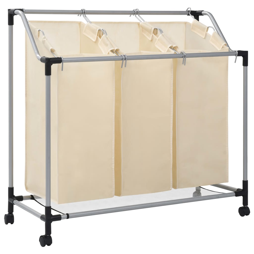 Laundry Sorter with 3 Bags Cream Steel - Unbeatable Bargains