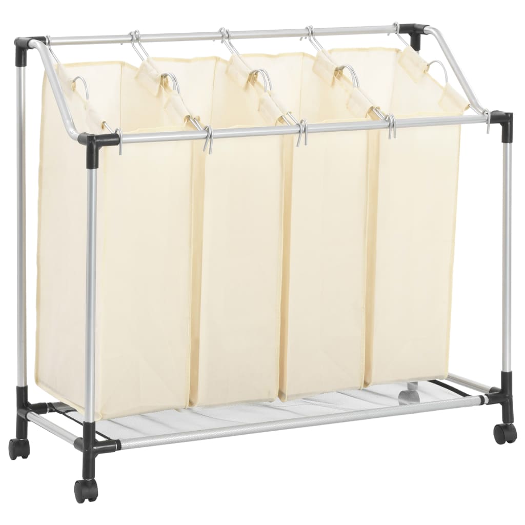 Laundry Sorter with 4 Bags Cream Steel - Design Hut